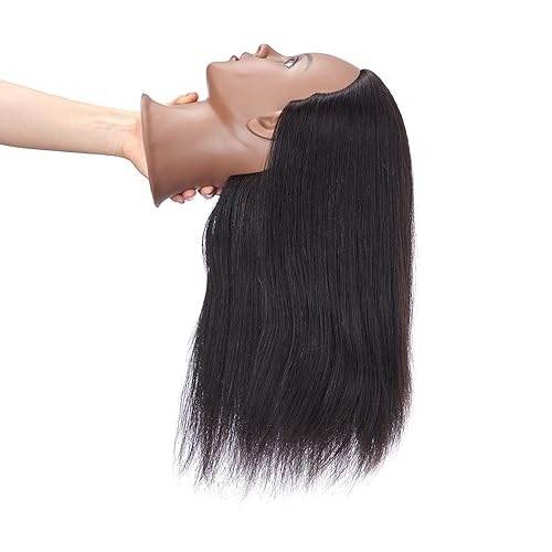 Miniatura 33 de Hairingrid Cabeza de maniquí de 20 a 22 pulgadas, 100% cabello humano, peluquero, cosmetología, maniquí, cabeza de entrenamiento, cabello y soporte