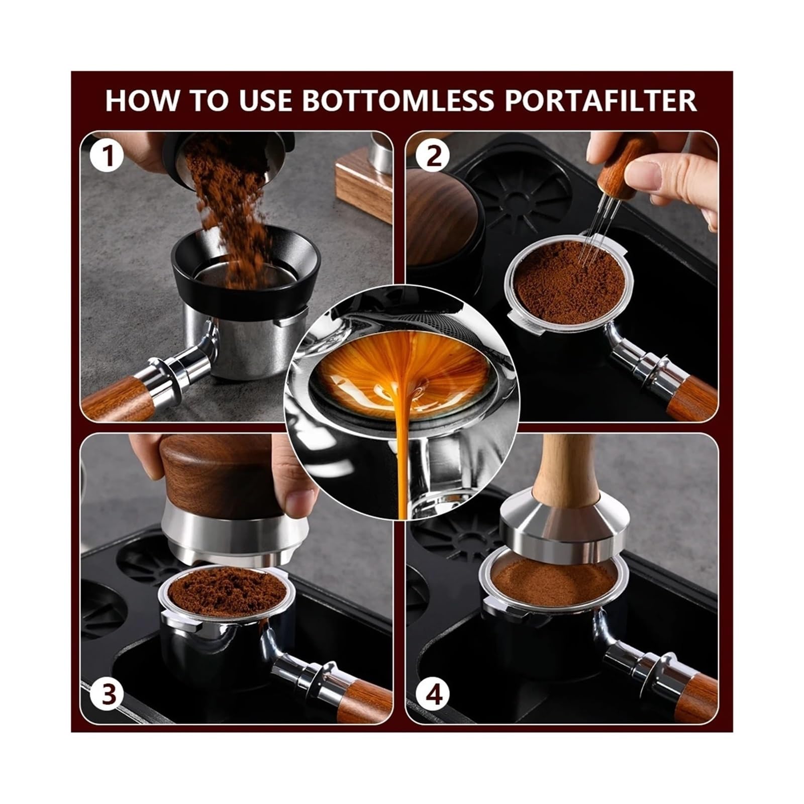Filtro De Café De Acero Inoxidable Con Portafiltro Hueco Sin Fondo De 58 Mm, Compatible Con Gaggia, Compatible Con Bebés, Filtro De Mango Modificado for Máquina De Café Clásica(Set F)