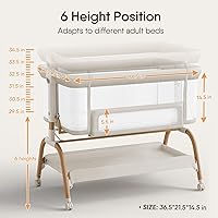 Vista 6 de Moisés para bebé junto a la cama, cuna 3 en 1 moisés para bebé junto a la cama con colchón y sábana suave y transpirable, laterales de malla