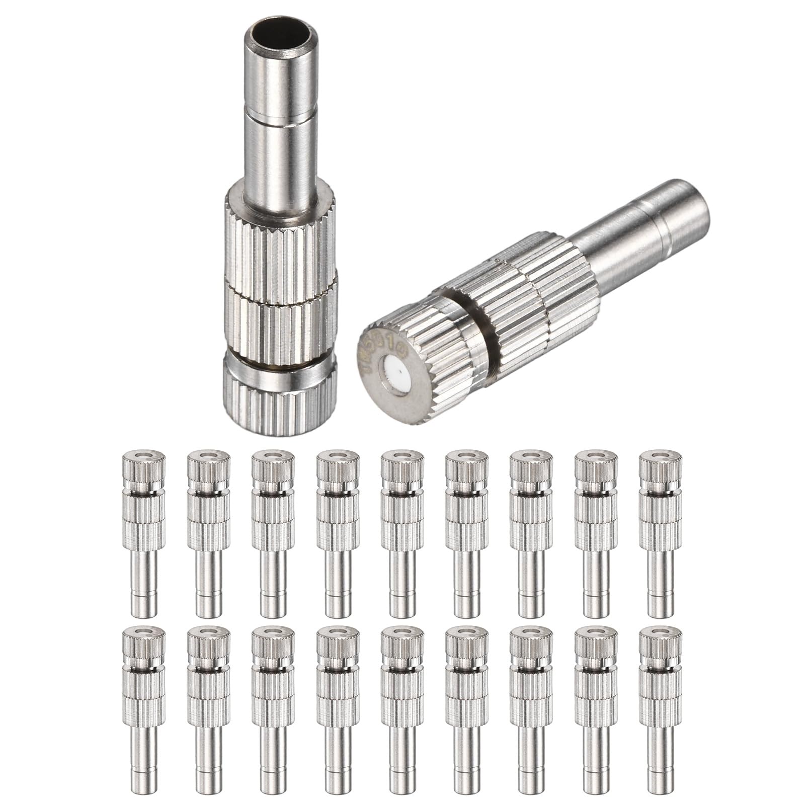 M METERXITY 20-Pack Brass Misting Nozzles, 0.02"/0.5mm Orifice Mister Replacement Heads with Filter Mesh for Cooling System/Landscaping/Humidification, 6mm Low-Pressure Fog Sprayer Nozzle