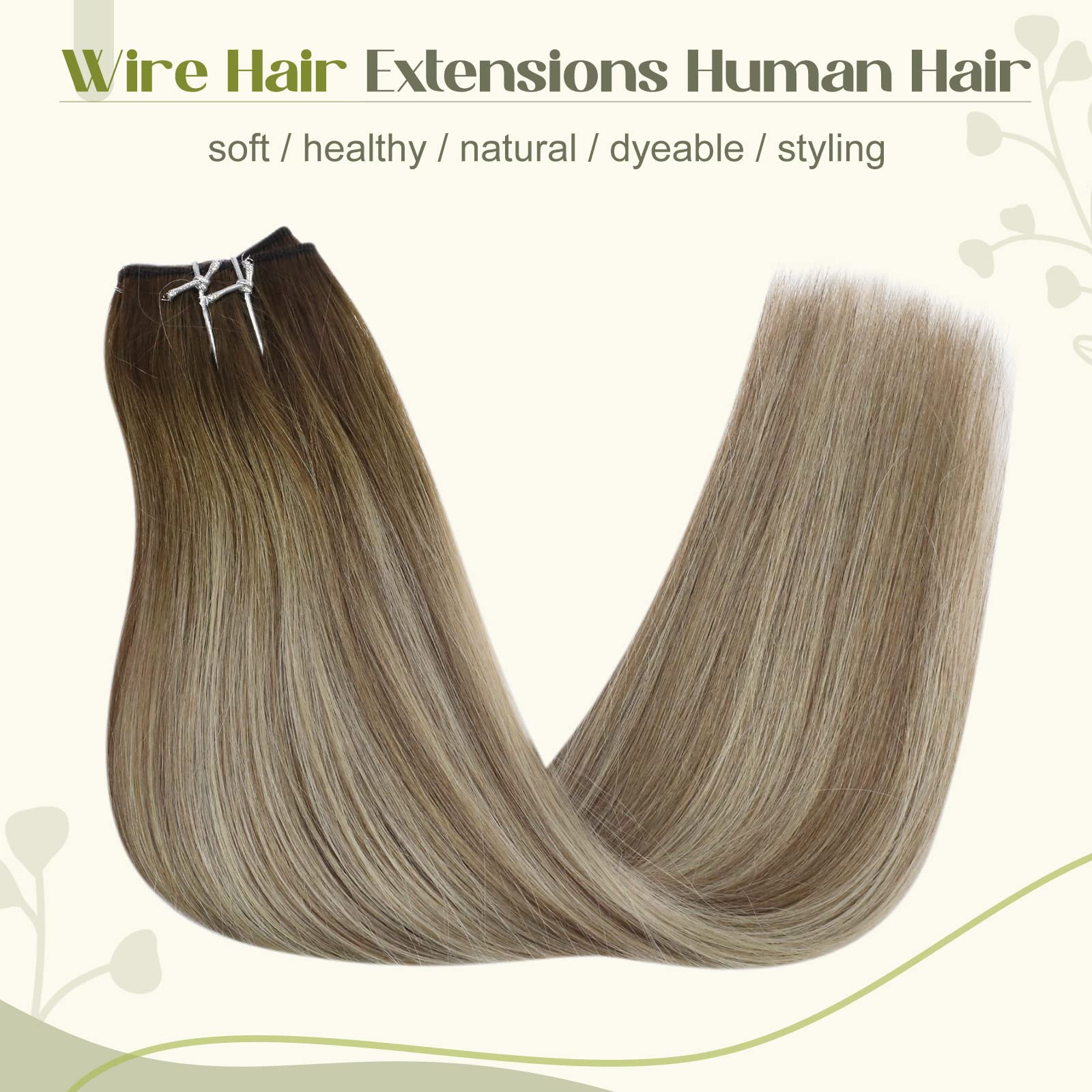 Fshine Extension Filo Invisibile Hair 30CM 70g Extension Capelli Filo Extension Balayage Colore 3 Castano Scuro Con 8 Castano Medio e 22 Bionda Media Hair Extension Lisci Capelli Brasiliani