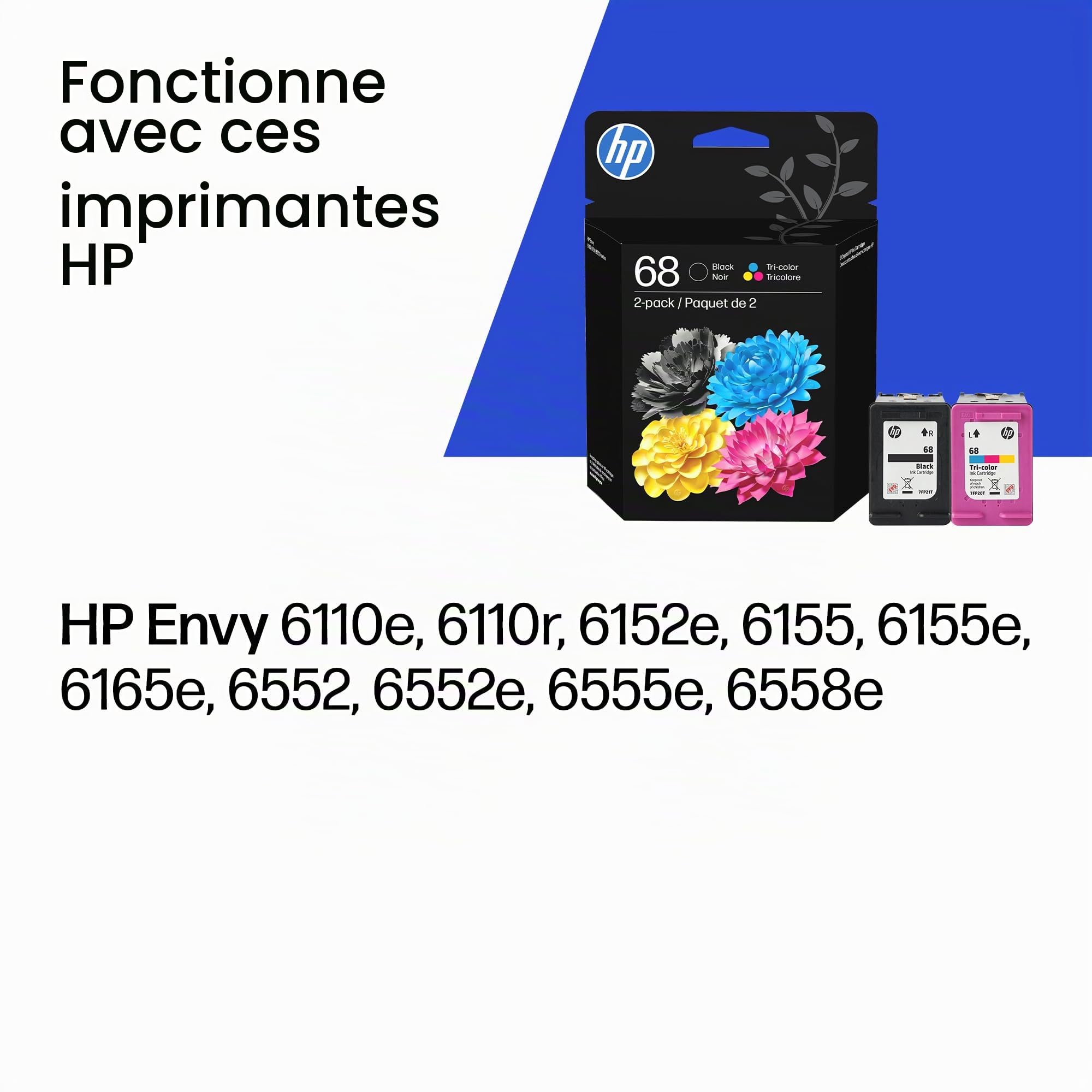 HP 68 cartouches d'encre noir/tricolore (lot de 2) | Fonctionne avec Envy 6100e, 6500e Series | 6L6S2TN | L'emballage peut varier