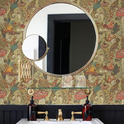 Miniatura 4 de Papel tapiz abstracto de hongos bohemios para despegar y pegar, autoadhesivo, extraíble, fácil de despegar en papel de pared para dormitorio, apto