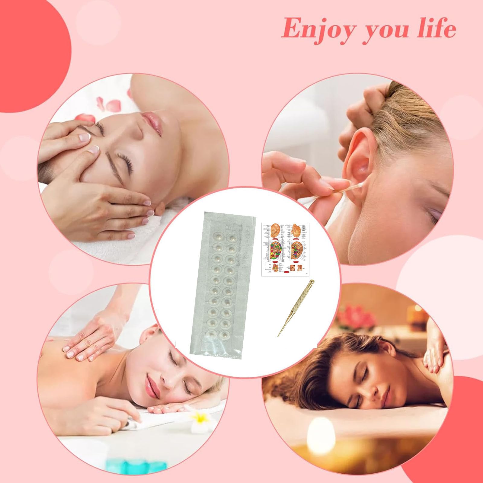 Pearl Ear Seeds - Kit de acupuntura de semillas de acupresión con semillas de orejas, con sonda de acupresión, orientación china e inglesa (4 mm)