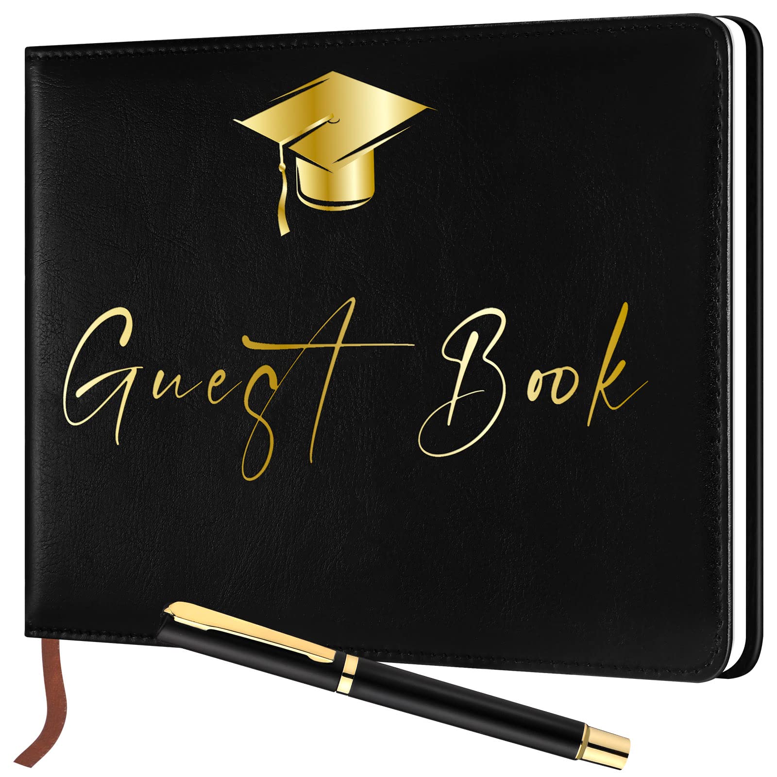 Frienda 2026 Graduation Guest Book Leather Guest Sign in Book with Pen Graduation Party Favors Congratulation Graduates Signature(Black)