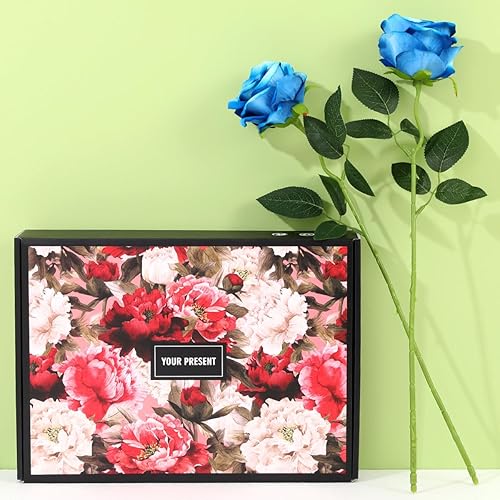 Miniatura 5 de Cloudecor 15 rosas azules artificiales de terciopelo de tallo largo para decoración del hogar y boda (rosas redondas, azul degradado)