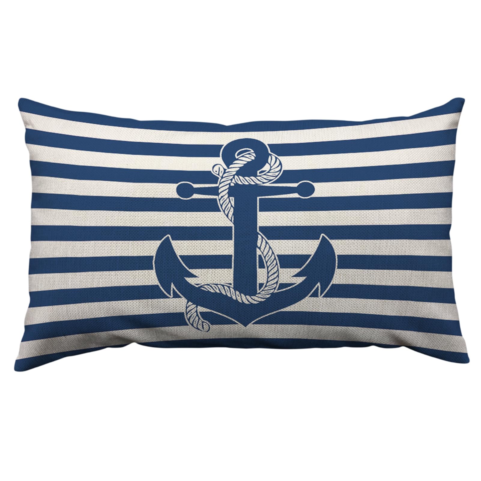 Orythyra Retro Nautical Anchor Decorative Cushion Covers 30 x 50 cm Blue Stripes Pillow Case Cushion Cover for Outdoor Patio Garden Blench Living Room Sofa Farmhouse Decor Rustic Linen 12x20 Inch