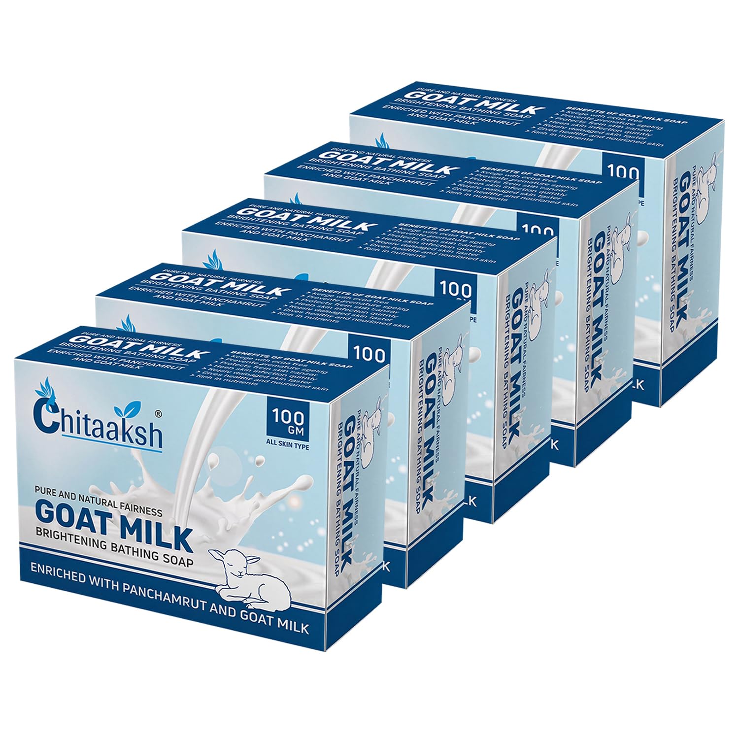 Goat Milk Bathing Soap 100g | Brightening & Anti-Aging Bar Enriched with Panchamrut | Repairs Damaged Skin & Provides Deep Nourishment for Men & Women (Pack Of 5)