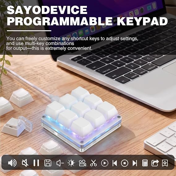 Mini White 9 key Programmable Shortcut Key Keyboard for Game Office Working