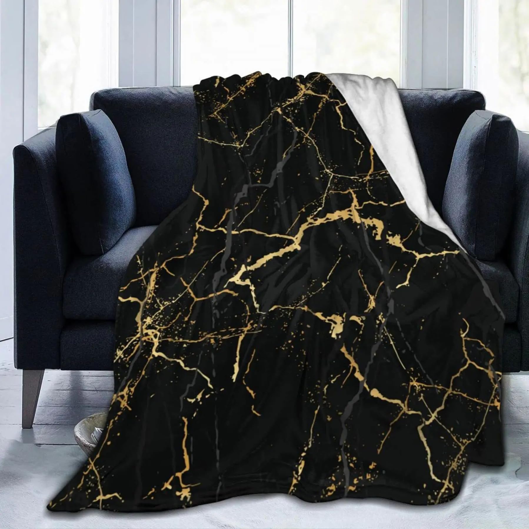 Couverture noire 51x59 pouces texture marbre en flanelle pour lit