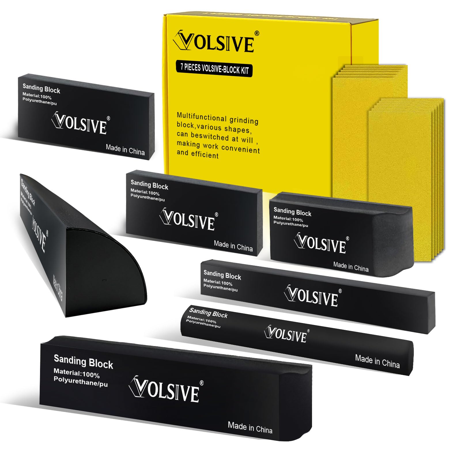 Kit di 7 blocchi abrasivi PSA, set di blocchi abrasivi per carrozzeria auto, con 20 fogli di carta vetrata autoadesivi, flessibili per vernice automobilistica e lavorazione del legno mobili con sabbia