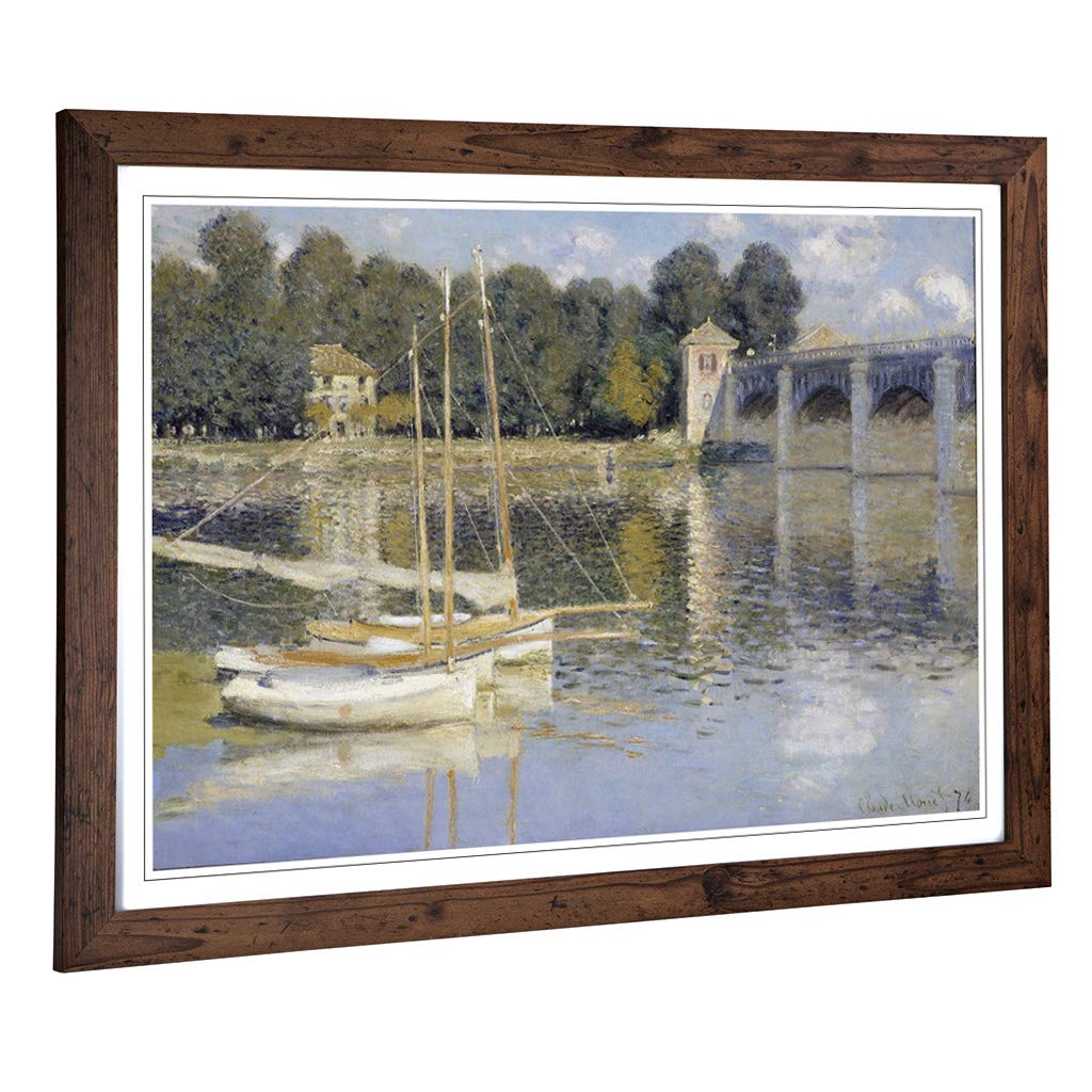 Big Box Art Framed Print of Claude Monet The Argenteuil Bridge Design | Wall Art Picture | Home Decor for Kitchen, Living Room, Bedroom, Hallway, Walnut, A2 / 24.5x18 Inch / 62x45cm