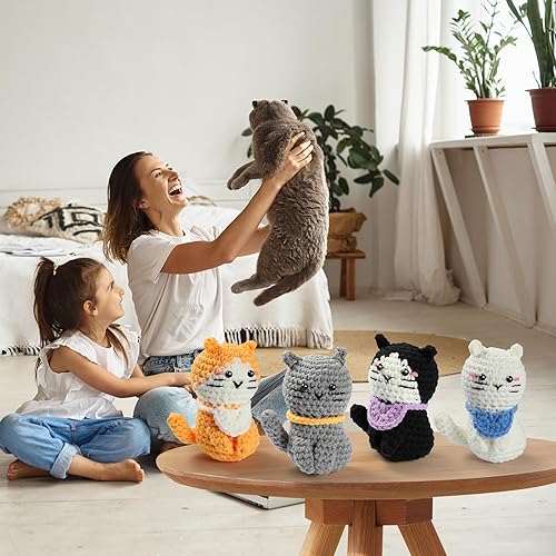 Miniatura 4 de YWQZBHEMO Kit de gato de ganchillo de 4 piezas, juego de gatos principiantes de ganchillo para mujeres y niños con tutoriales en video paso a paso