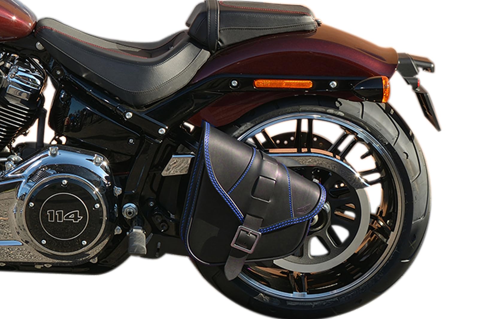 Ends Cuoio Borsa Forcellone In Vera Pelle Per Harley Davidson Softail 2018-2025, Apertura Magnetica, 5,2L, Made In Italy, Cuciture Nere