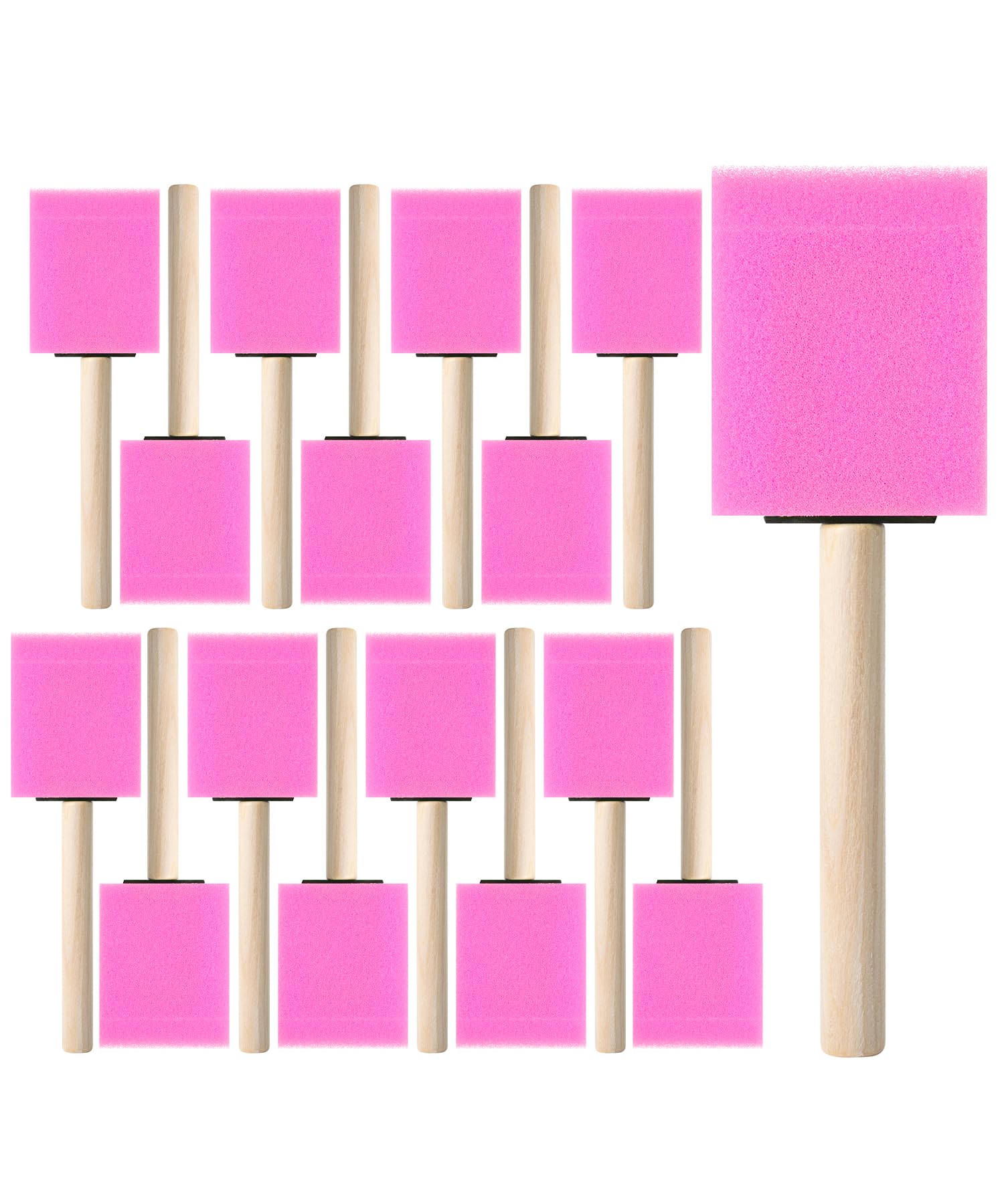 Bates- Foam Paint Brushes, 2 inch, 16 Pack, Sponge Brushes, Colored Foam, Pink Pantone Foam Brushes for Painting, Foam Brushes for Staining,