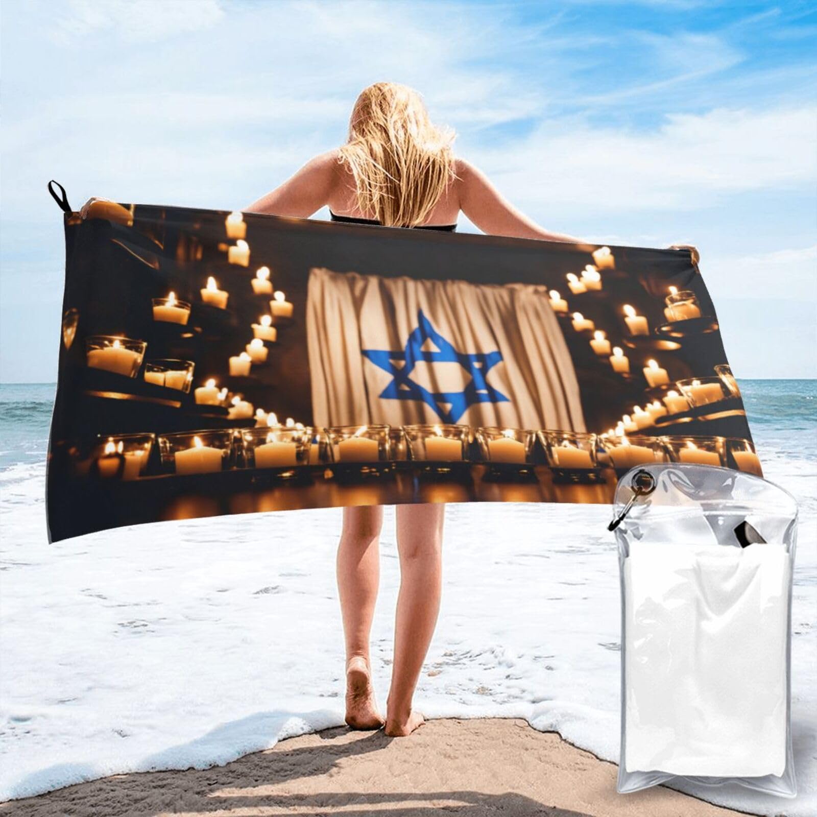 AYYQWE Israeli Flag Print Lightweight Towel For Men Women Travel Beach Camping Hiking Yoga Swimming Sports