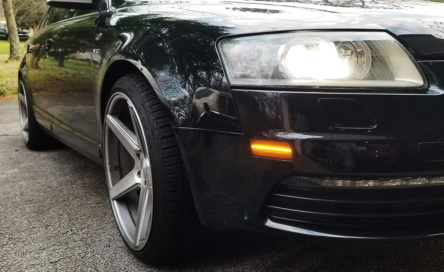 iJDMTOY Dark Smoked Lens Amber Full LED Bumper Side Marker Light Kit Compatible With 2005-2011 Audi A6 S6 RS6, Powered by 40-SMD LED, Replace OEM Front Sidemarker Lamps