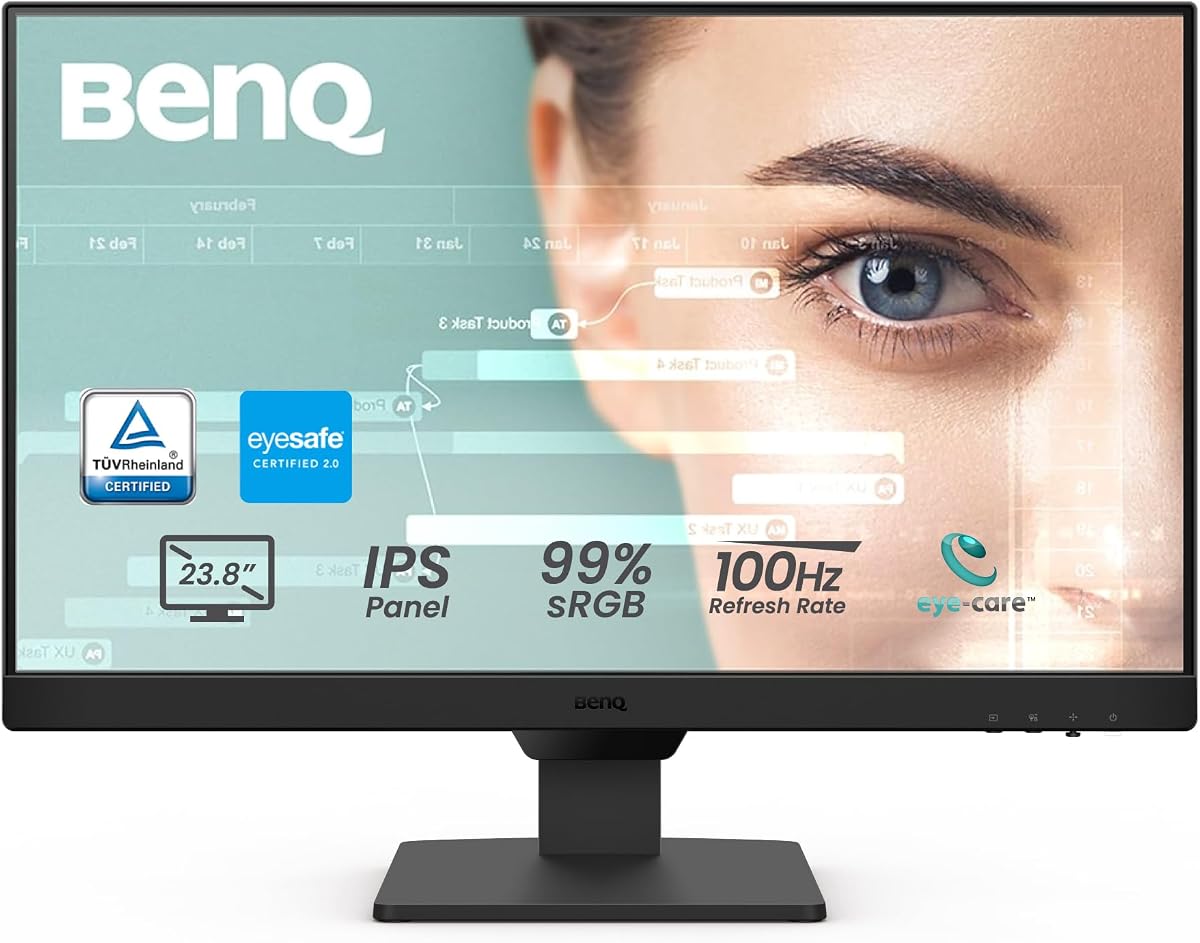 GW2490 Monitor de ordenador de 24"100 Hz FHD 1920x1080p IPS Eye-Care Tech Montaje VESA Bisel delgado Luz azul baja Brillo adaptativo Altavoces de pared DisplayPort HDMI Port2 | Montaje VESA Bisel delgado Luz azul baja Brillo adaptativo Altavoces de pared DisplayPort HDMI Port2
