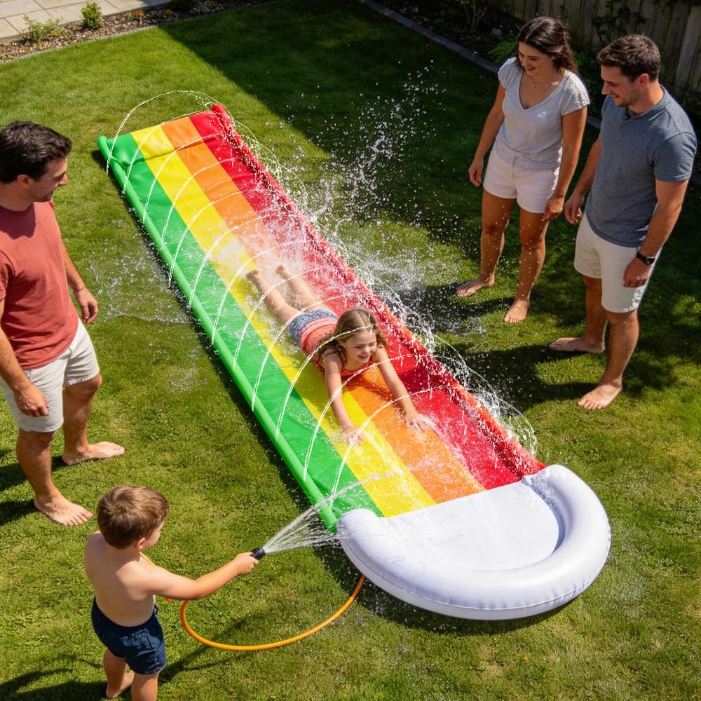 Tapis Glisse Eau, 480x76 cm Tapis de Glisse Eau Enfant avec Bodyboard, Toboggan Aquatique Adulte, Toboggan Piscine Gonflable pour Fête D'été, Jardin, Activités Aquatiques en Extérieur