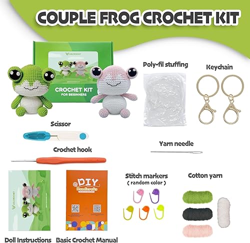 Miniatura 2 de Kit de ganchillo de ranas para principiantes intermedios, kit de inicio de ganchillo de 2 piezas de animales con tutorial en video paso a paso,
