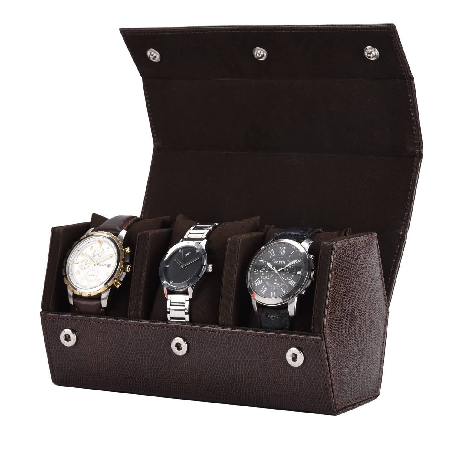 essart Sarvika PU Leather 3 Slot Watch Keeping Box For Men & Women | Watch Organizer Round Case | Watch Holder Pouch For Travel With Lock And Cushion with (Brown) (B0BQC5K3C2) Amazon Price History, Amazon Price Tracker