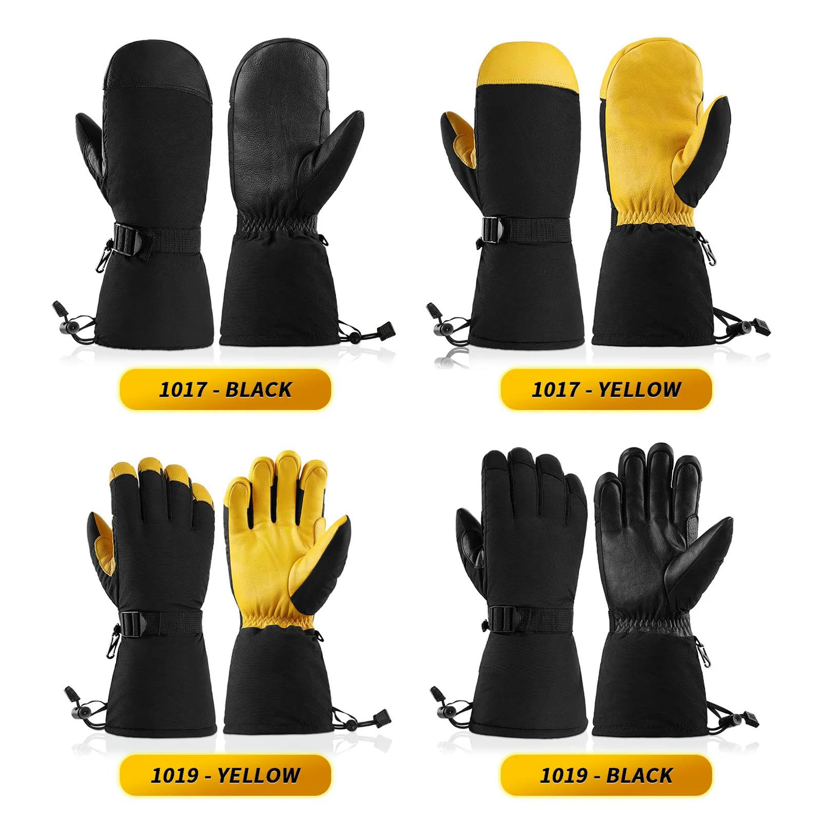 Guantes térmicos de Invierno para esquí, Snowboard, Motociclismo, Ciclismo, Hombre y Mujer, cálidos para la Nieve (Amarillo 1019)
