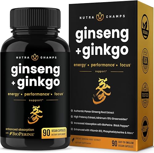 NutraChamps Cápsulas de ginseng Panax rojo coreano | Ginsenósidos extra fuertes para energía, concentración, rendimiento, vitalidad y apoyo