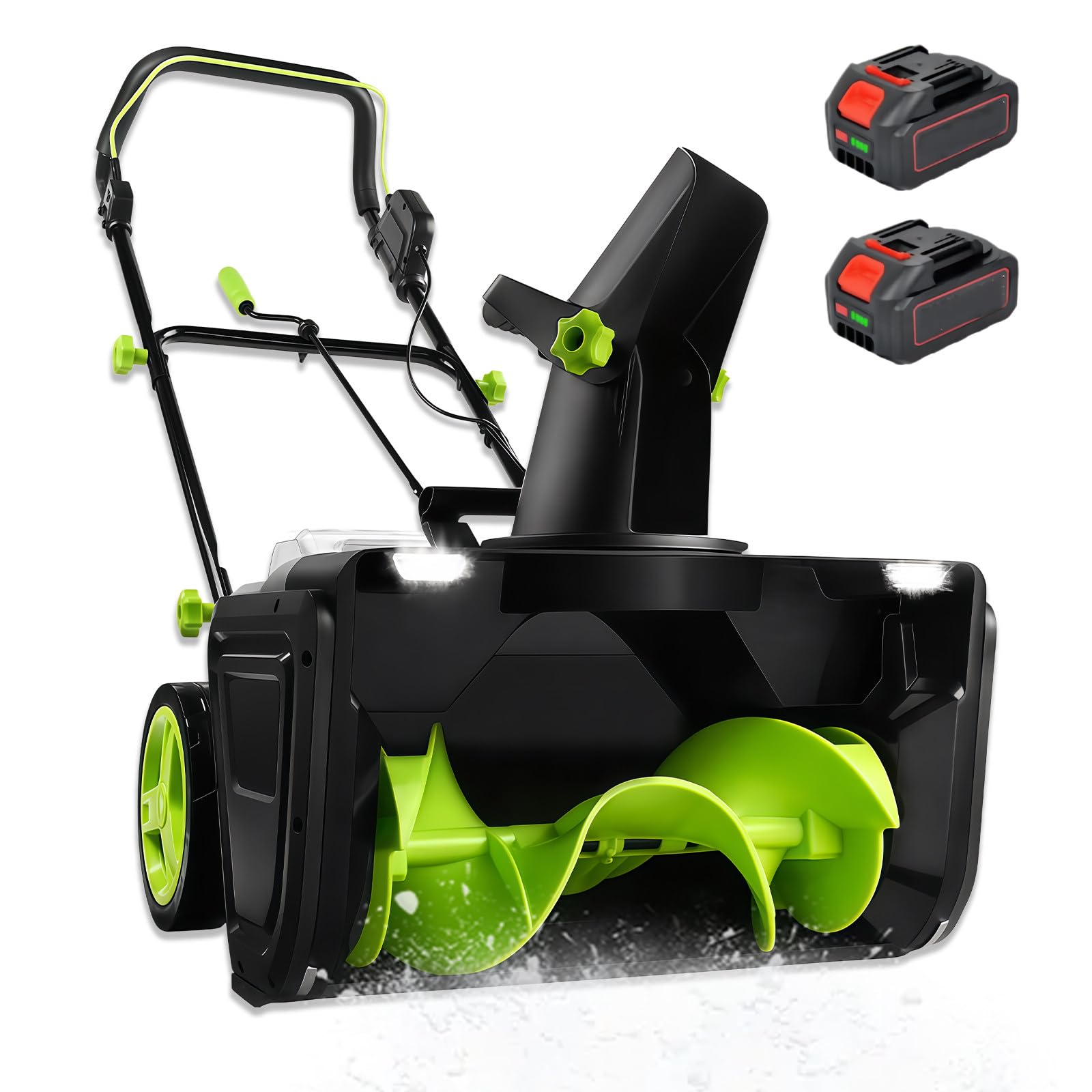 40v Electric Snow Thrower, 3500w Brushless Snow Blower With Led 2batteries