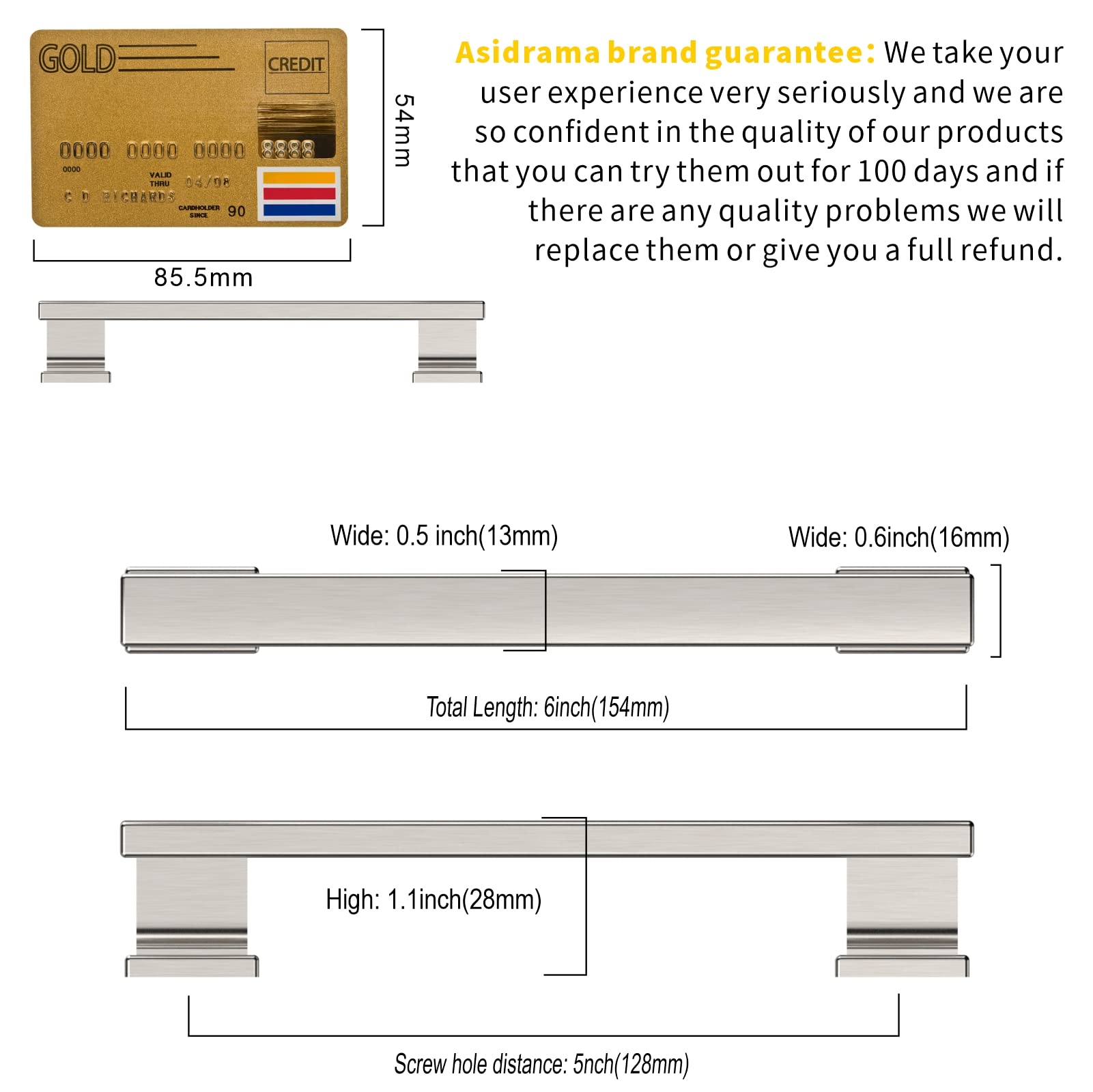 Asidrama 10 Pack 5 Inch(128mm) Brushed Satin Nickel Kitchen Cabinet Handles, Cabinet Pulls Kitchen Cabinet Hardware for Cupboard Drawer Handles Dresser Pulls