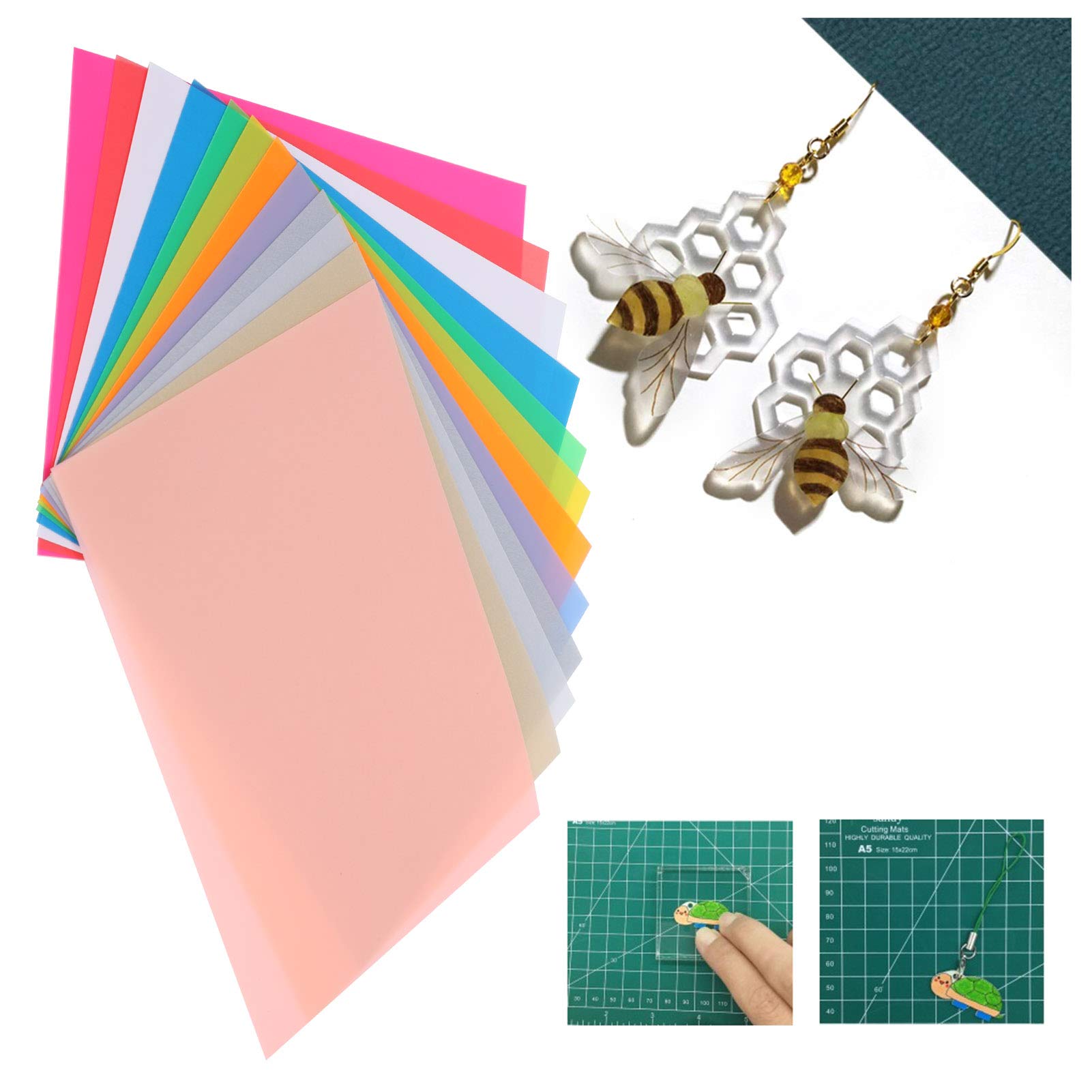 Arkusze Folii Termokurczliwej, 12 Sztuk Kolorowe Folie Termokurczliwe Papiery DIY Brelok Ręcznie Robione Akcesoria 14.5x20cm