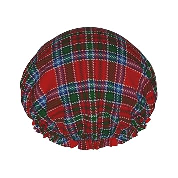 قبعة استحمام للنساء، قبعة استحمام Old Scottish Clan MacBean MacBain منقوشة بالترتان مزدوجة الطبقة قابلة لإعادة الاستخدام مع شريط مطاطي للعناية بالشعر وحمايته