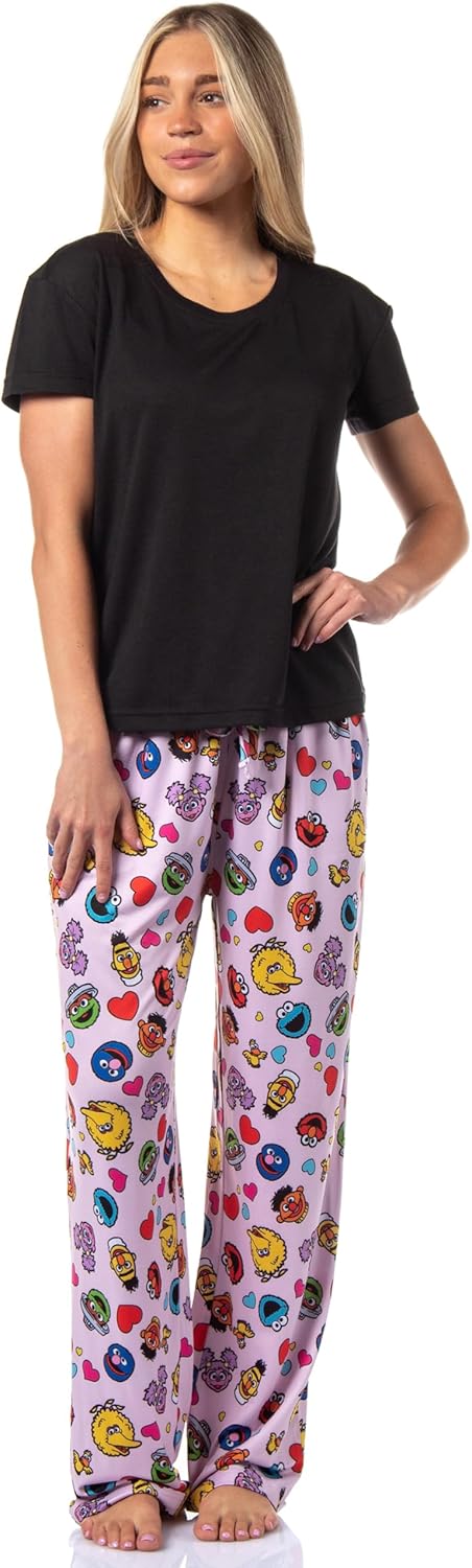 Sesame Street Women's Character Heart Heads Elmo Big Bird Tossed Print Sleep Pajama Pants - Image 2