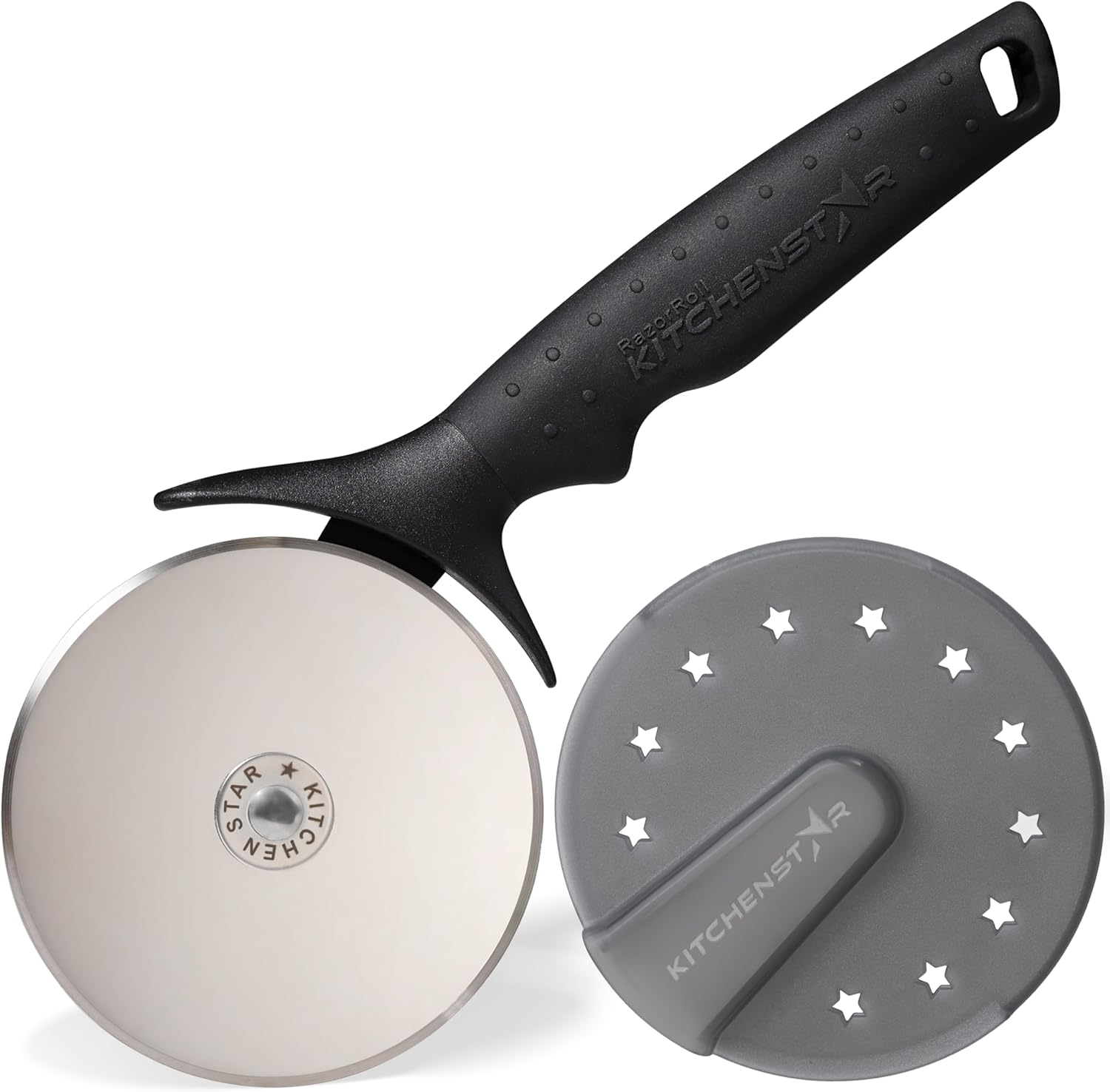 KitchenStar Pizza Cutter Wheel – 304 Stainless Steel Slicer Knife with Super Sharp Blade, Anti-Wobble Axle Mechanism, Ergonomic Non-Slip Handle & Protective Cover, Dishwasher Safe