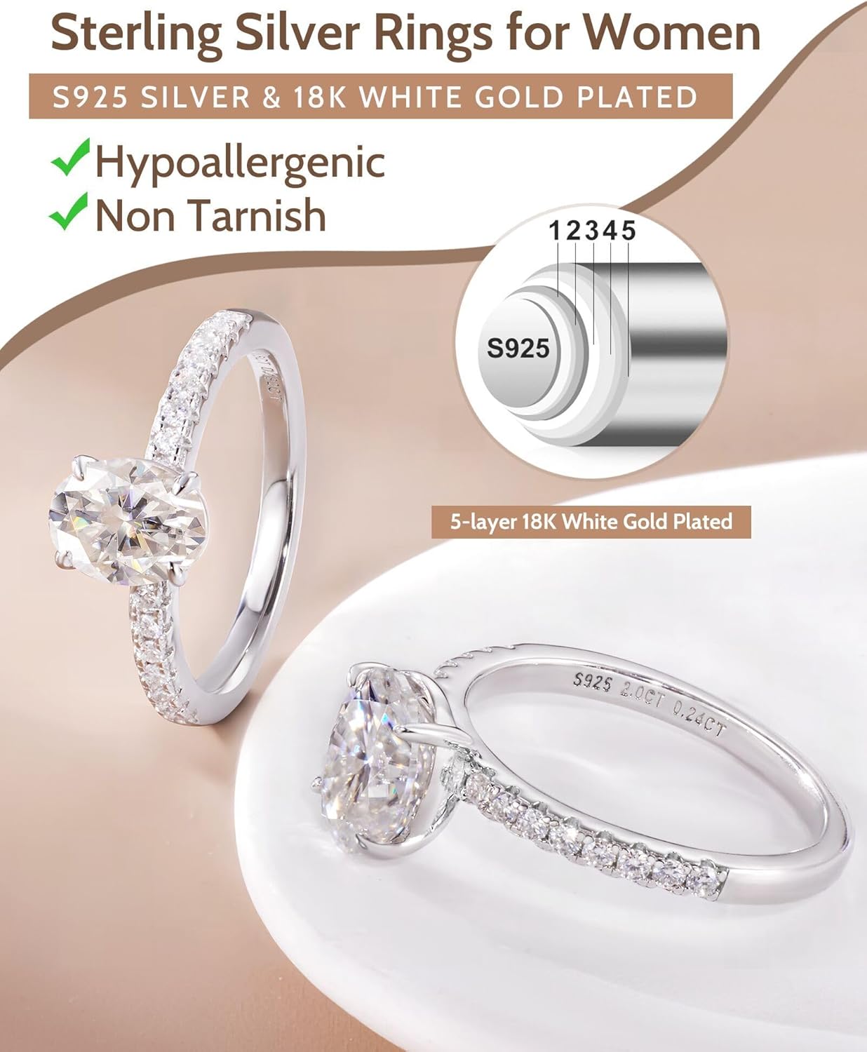 1.5 2 Carat Moissanite Rings For Women Oval Moissanite Engagement Ring 18K Gold Plated 925 Sterling Silver Promise Rings for Women Jewelry - Image 6