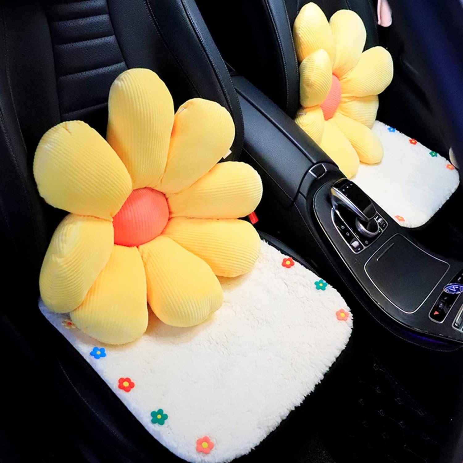 車椅子用座布団 可愛い クッション 車用 花 ボア 起毛 背もたれ シートクッション ハンドルカバー セット 腰枕 バックシート 女の子 キッズ 子供 車飾り 洗える 座り心地いい お尻に優しい あったか