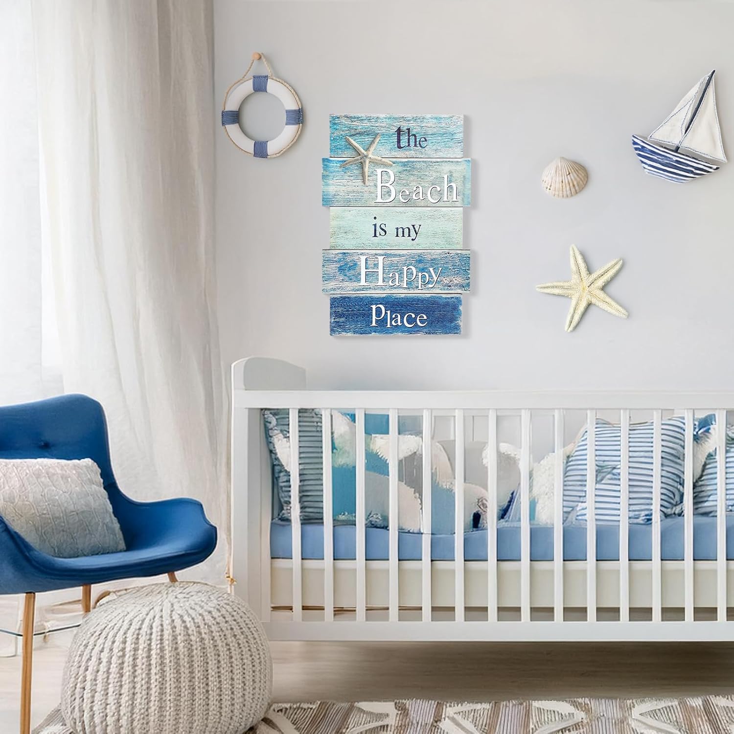 MODE HOME Coastal Wall Decor for Home, Beach Wall Art Wooden Hanging Sign with Starfish Element, Perfect Beach Themed Room Decor and Ocean Decor for Bathroom Bedroom Coastal Living Spaces 11.5" x 17"