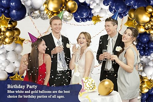 Miniatura 6 de 187pcs Navy Blue and Gold Balloons Arch Garland Kit, 5 10 12 18 inch Royal Blue Gold White Balloons with Gold Star Foil Balloons for Anniversary