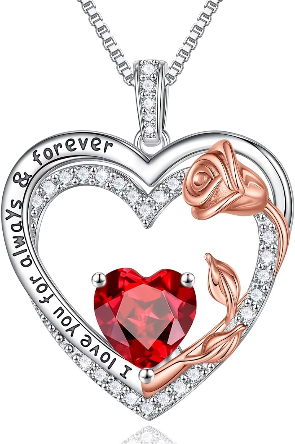 Iefil Mothers Day Gifts – Rose Heart Birthstone Necklace for Women | 925 Sterling Silver Heart Pendant Birthstone Necklace | Anniversary Birthday Jewelry Gifts for Women Mom Wife Girlfriend