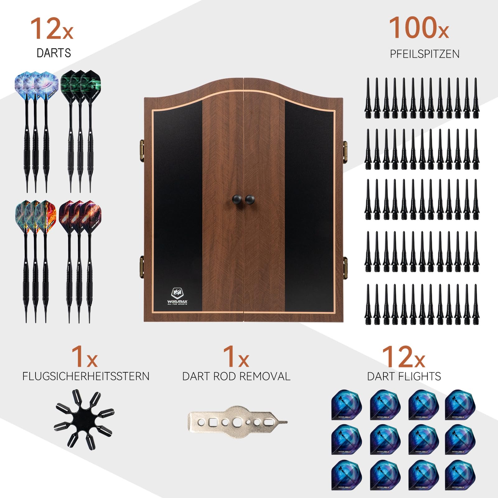 WIN.MAX Freccette Elettronico, Set di Armadio Decorativo Bersaglio Freccette Offre 34 Giochi per un Massimo di 8 Giocatori tra cui 12 Frecce a Punta Morbid