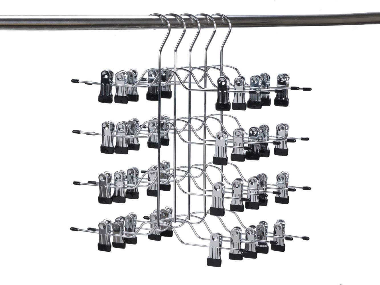 5 Quality 4-Tier Pant Skirt Trouser Hangers Heavy Duty Metal and Clips, Great for Slacks, Trousers, Jeans, Towels (5)