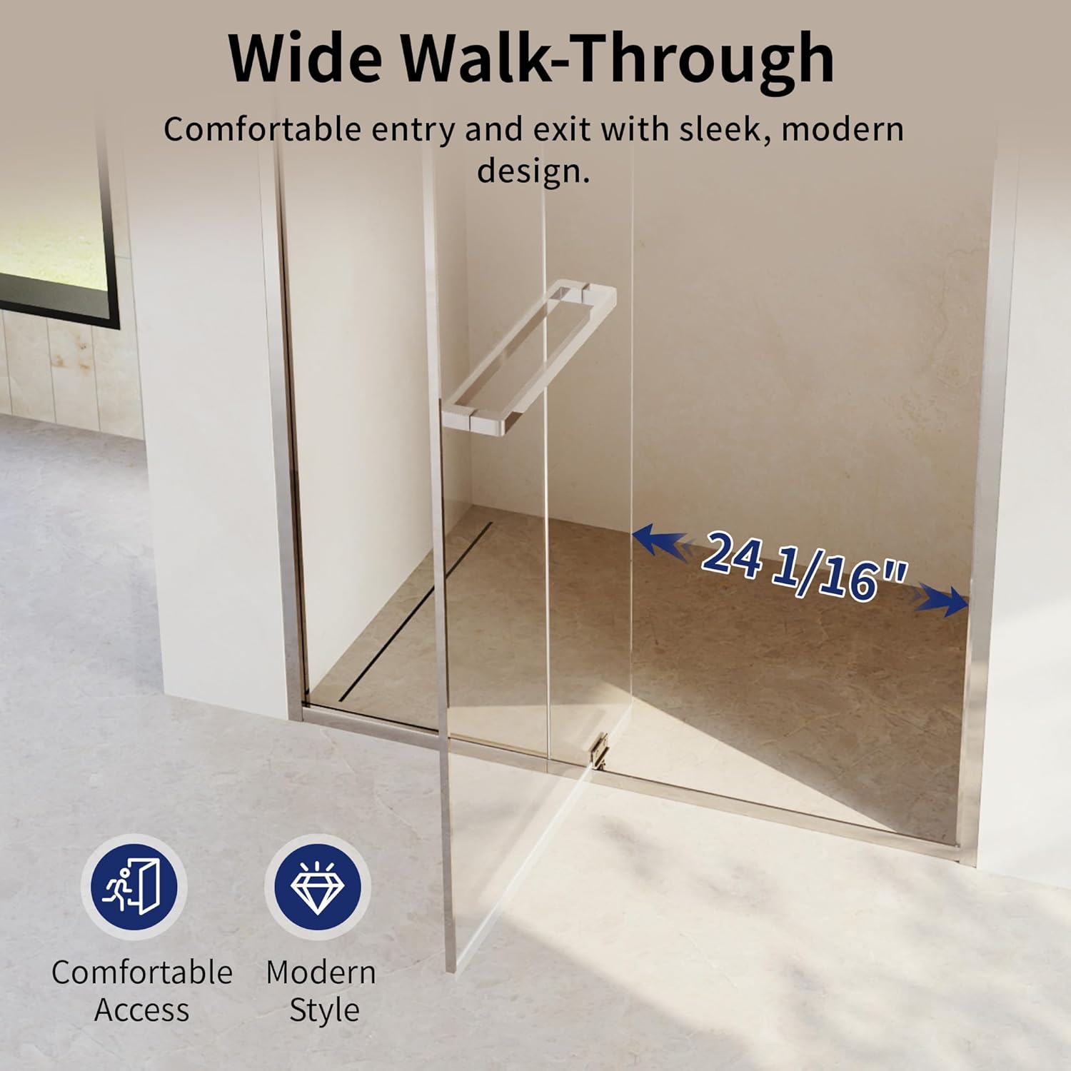 DeerValley 44–48" W x 72" H Pivot Shower Door, Semi-Frameless Swing Shower Glass Door with 5/16" (8mm) Clear SGCC Tempered Glass, Magnetic Closure, Reversible Installation, Chrome Finish