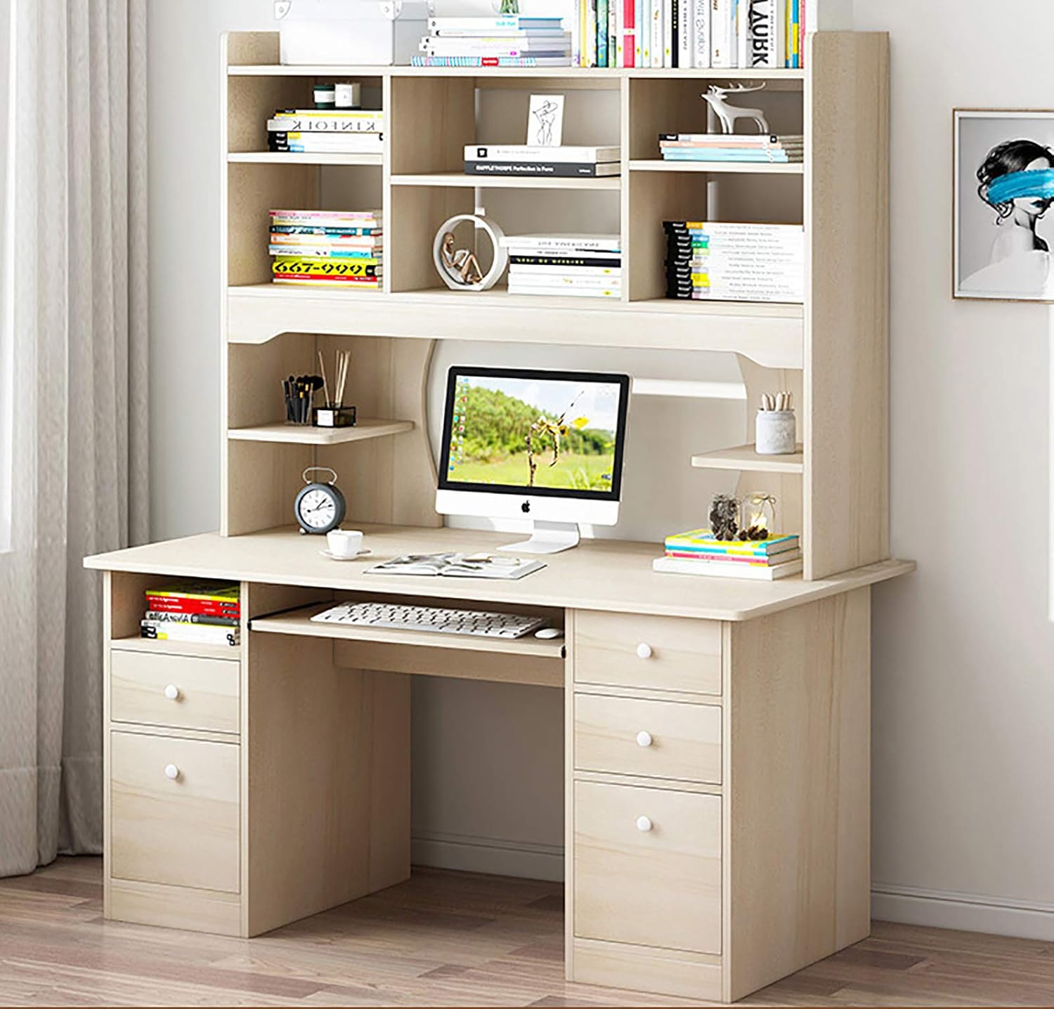 Computer Desk with Hutch and Bookshelf 47"X18"X68" Sturdy Writing Desk with 5Tier