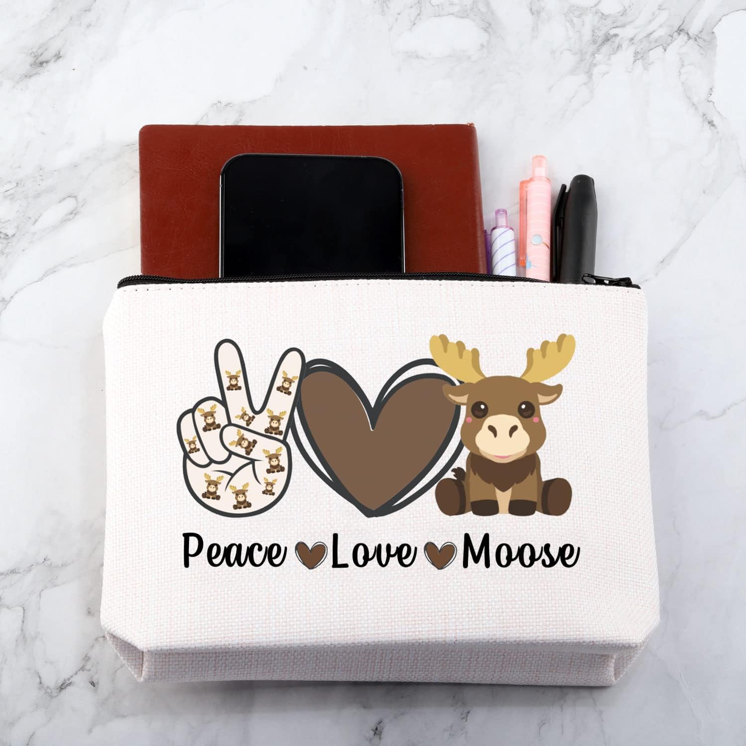 MNIGIU Funny Moose Gift Peace Love Moose Cosmetic Bag Moose Deer Makeup Bag Moose Lover Gift - Image 6