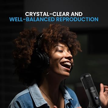 IDANCE Studio Vocal Cardioid Condenser Microphone, USB Plug-and-Play Studio Condenser Mic with Built-in Soundcard, Headphone Output, Tripod & Wind Filter, Mic Studio Setup for Recording & Streaming