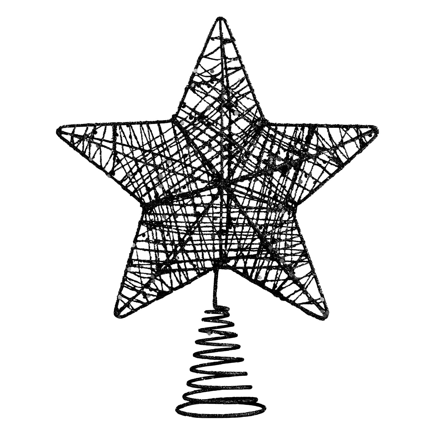 Veylin Style 7 Black Christmas Tree Topper, Glittered Hollow Star Topper For Christmas Tree Ornament