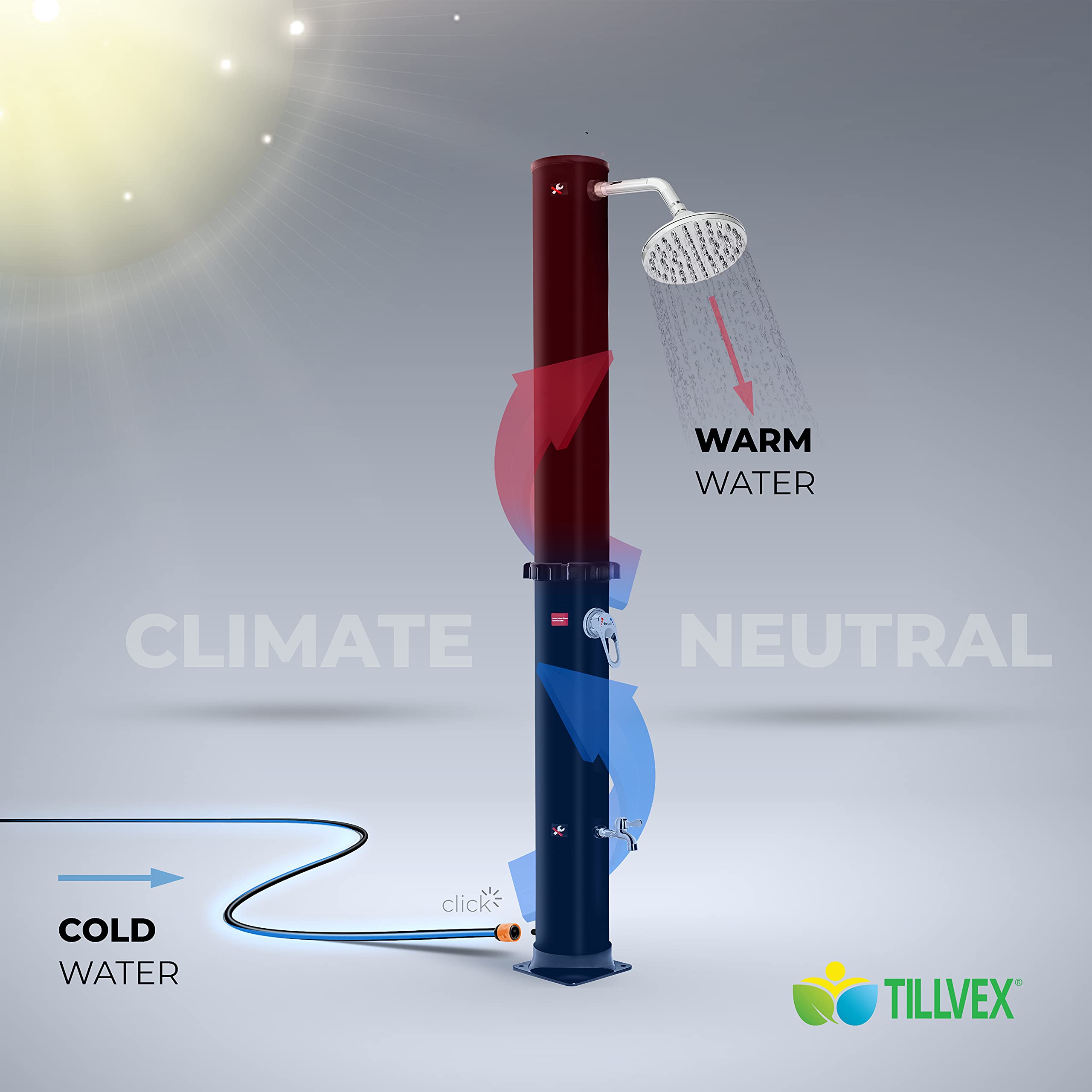 tillvex Prysznic solarny 35 litrów z pokrywą | solarny prysznic ogrodowy z ciepłą wodą | prysznic basenowy na kemping | bez podłączenia do prądu | z kranem | przyłącze węża ogrodowego (czarny, 35 l)