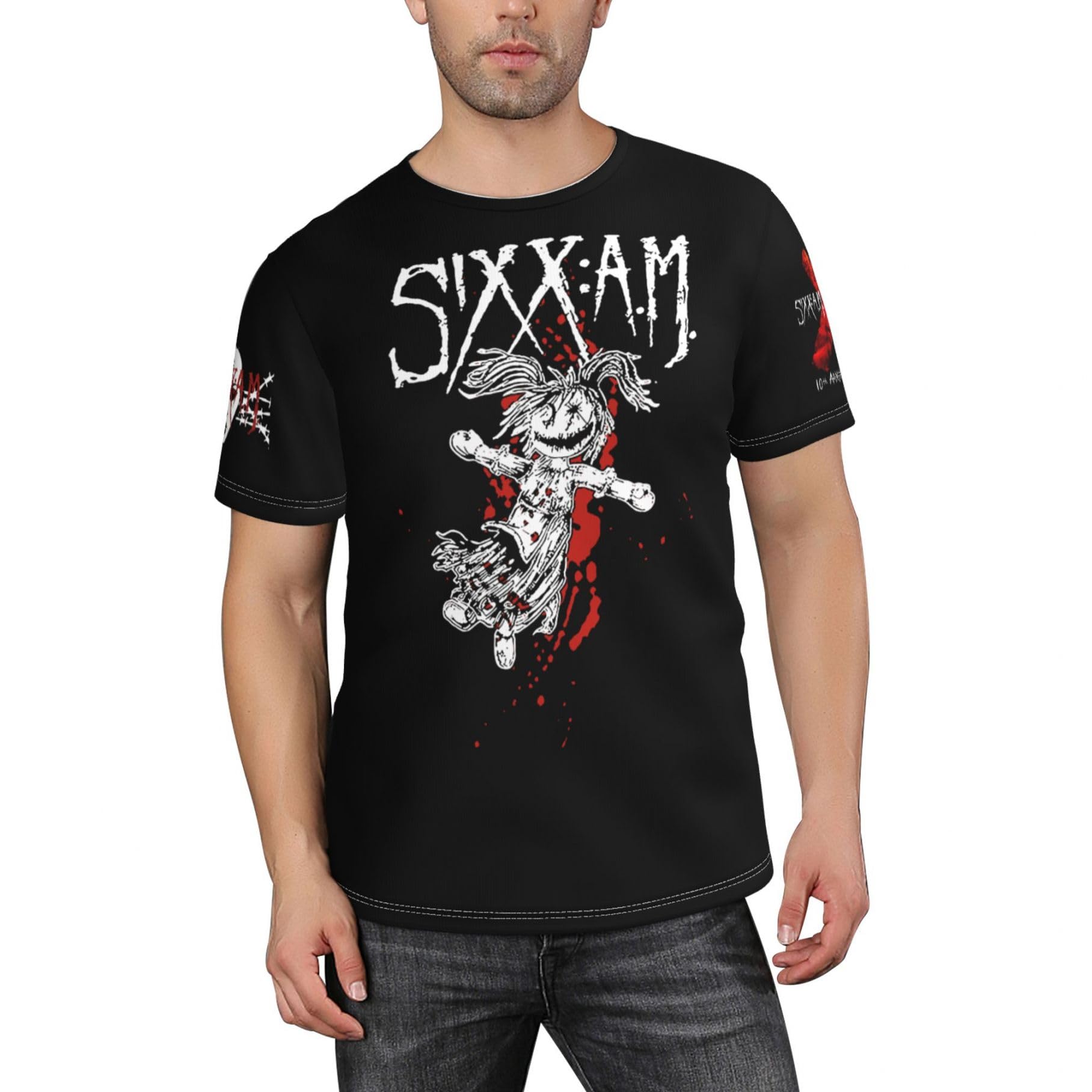 Tzvehafya Men's A-10 Rock Band A.m. Sixx T-Shirt Stylishprinted Short Sleeve Shirt Casual And Versatile Suitable For Multiple Scenarios Multicoloured Xl