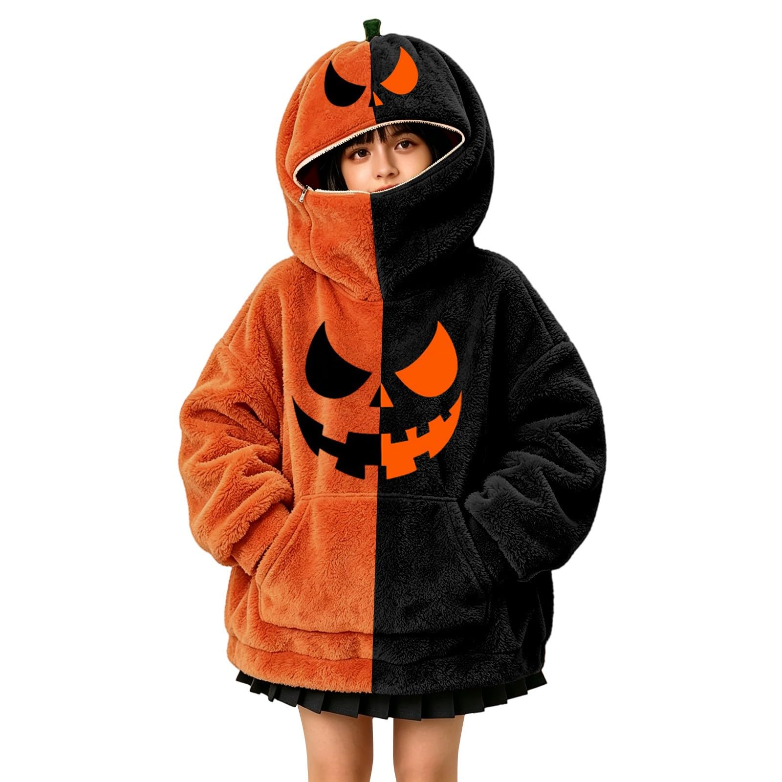Sudadera con capucha de calabaza para niñas, color dividido