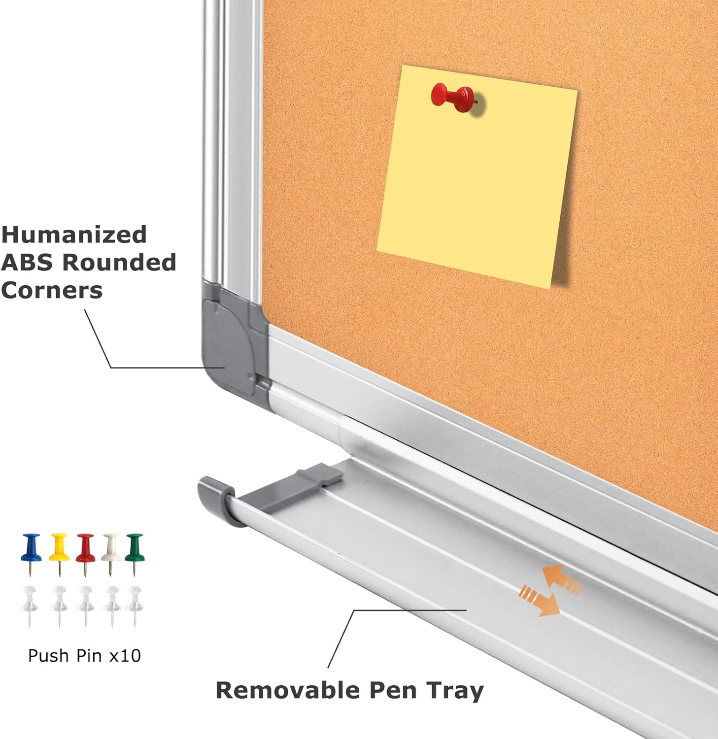 WALGLASS Combination Magnetic Whiteboard & Corkboard, 24"x18" Combo for School, Office & Home, Dry Erase Board with Removable Tray, Pins, Eraser, Markers & Magnets