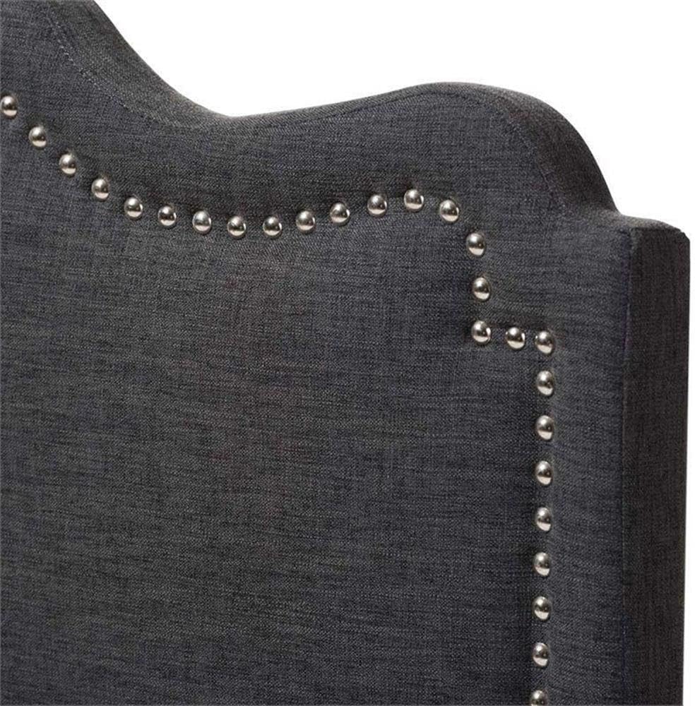 BOWERY HILL Contemporary Queen Headboard, Dark Gray Fabric Upholstered with Foam Padding, Silver Nailhead Trim, Adjustable Rubberwood Posts, 25 in H x 61.42 in W, Stylish Bedroom Furniture